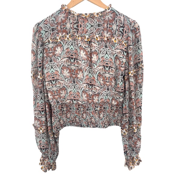 ANTHROPOLOGIE Faux Wrap Deep-V Neck Paisley Ruffle Blouse, size extra small - Picture 6 of 11